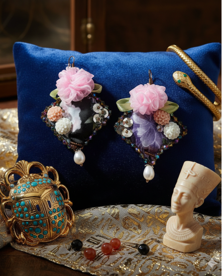 Šité dizajnové náušnice "Sen Egypta"